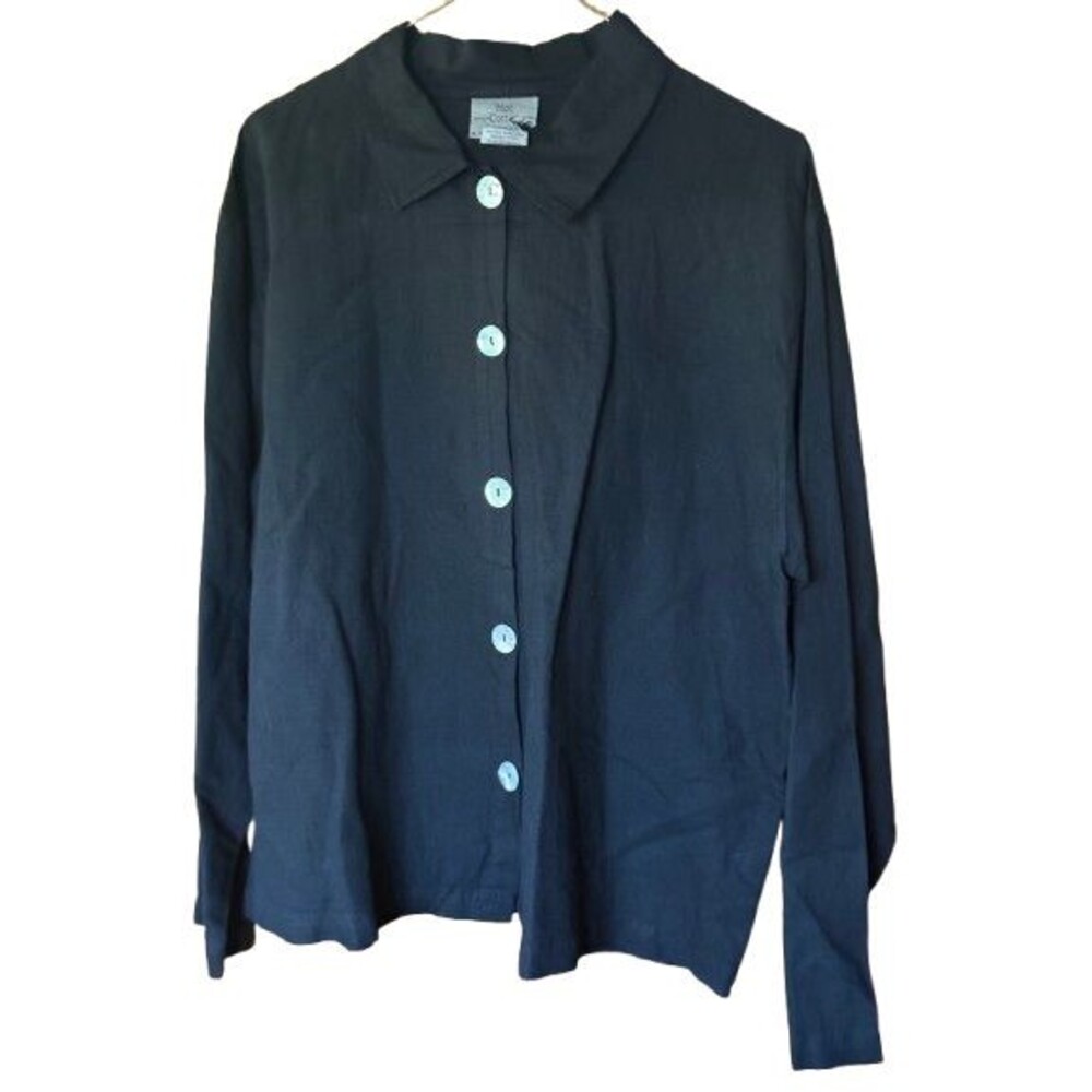 NWOT Hot Cotton Marc Ware Black Linen/Cotton Long Sleeve Button Front Top Sz M